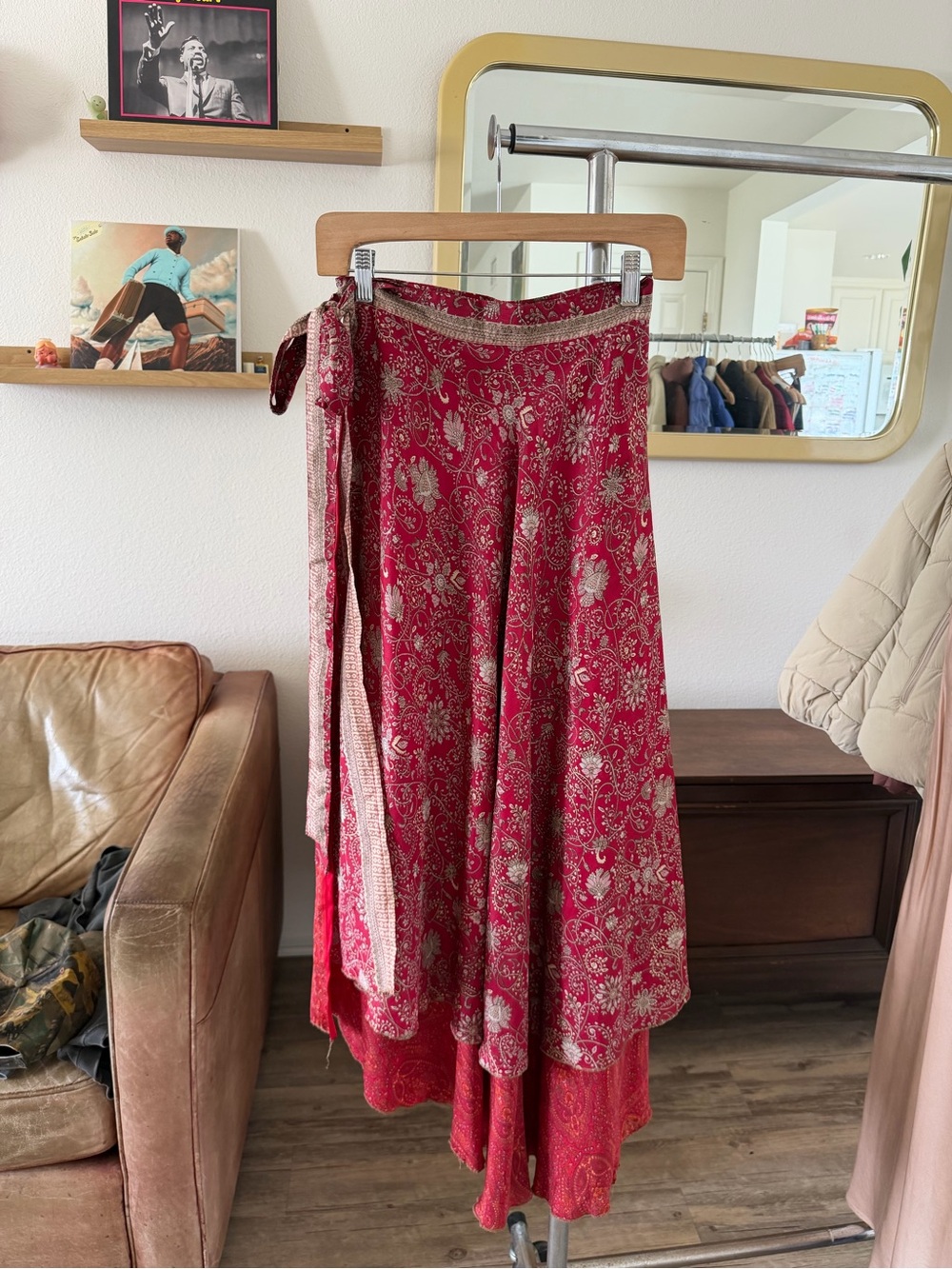 Red Floral Wrap Midi Skirt - Brand Unspecified